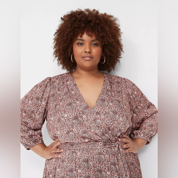 Lane Bryant 3/4 Sleeve Flounce Hem Midi Dress in Rose Floral | Plus Size Dress - Picture 3 of 11